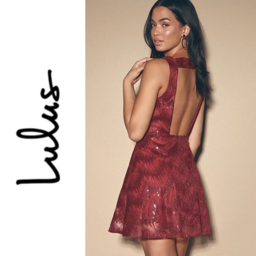 NWT Shine My Way Red Sequin Backless Skater Dress